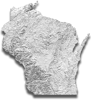 Shaded relief map of Wisconsin